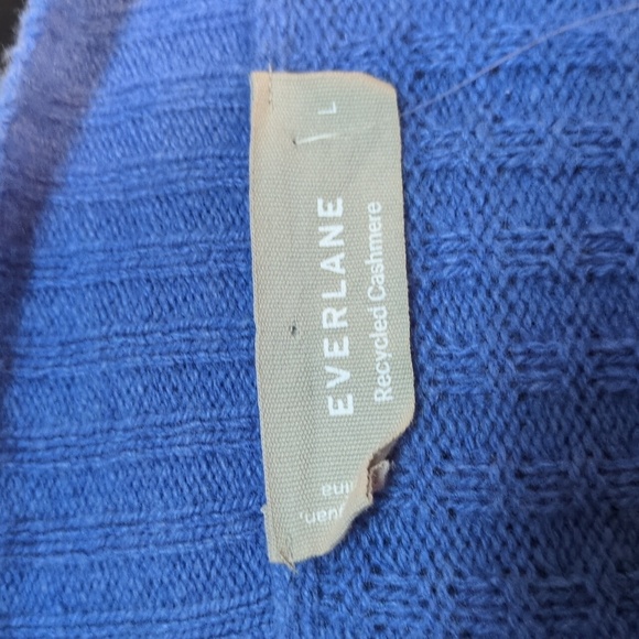 EVERLANE Belgian Waffle Pocket Pullover Sweater Recycled Cashmere Blue, Size L - Picture 10 of 11